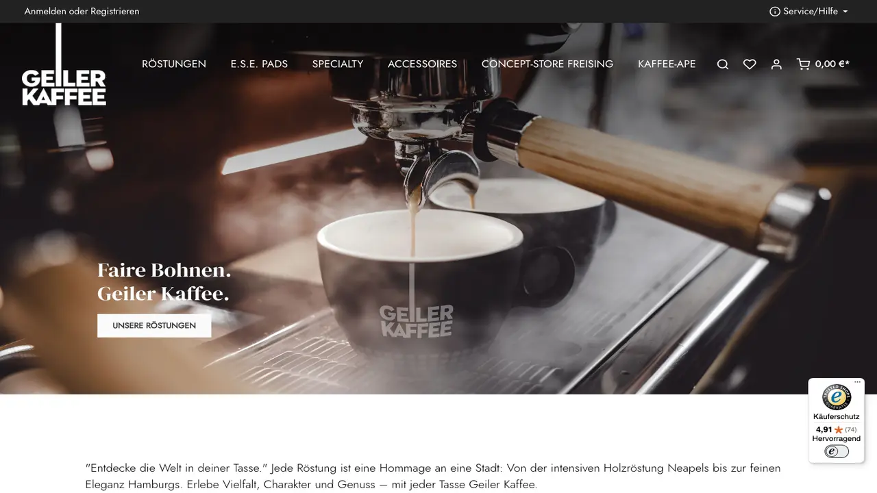 Website der GEILER KAFFEE GmbH
