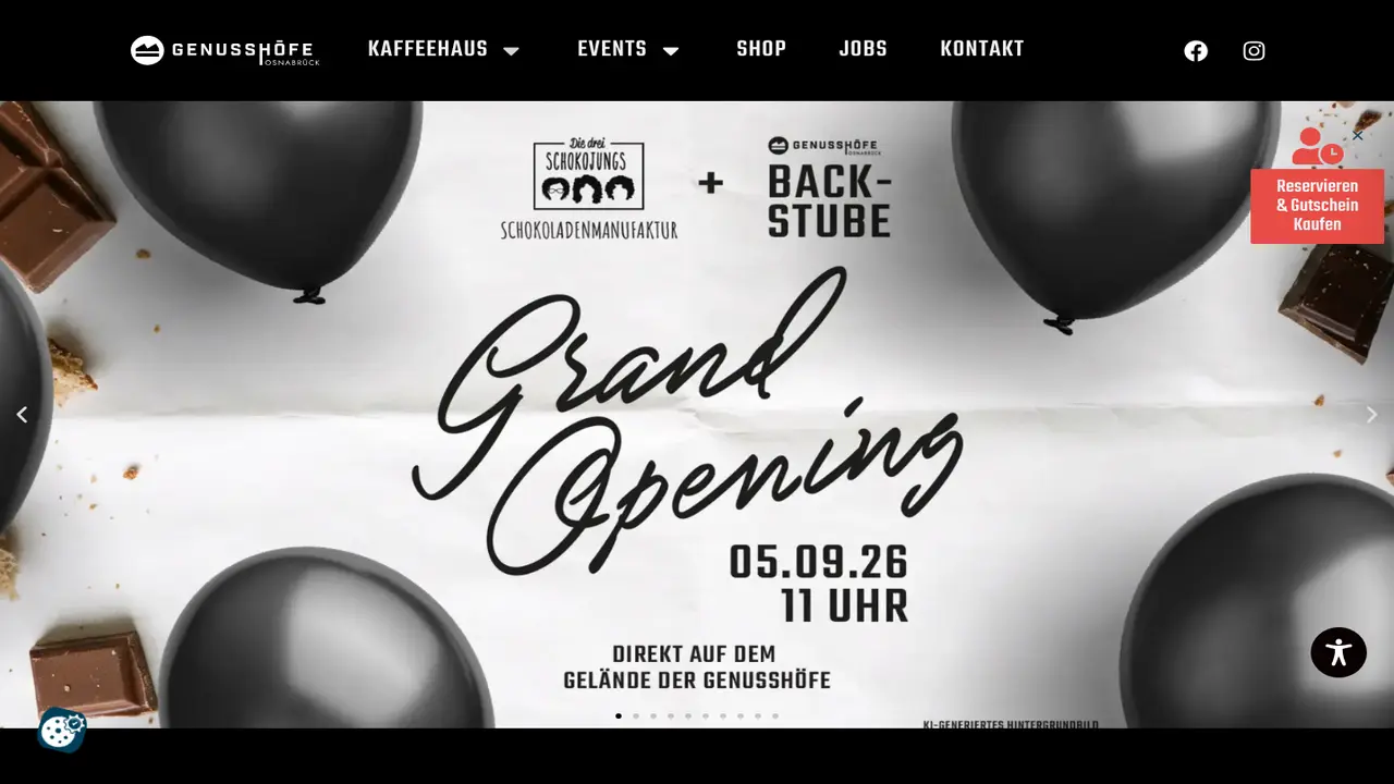 Website der Genusshöfe Osnabrück Kaffeehaus