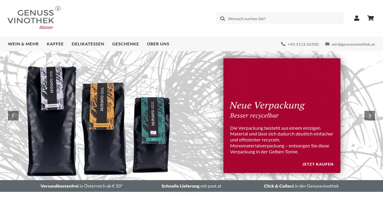 Website der Genussvinothek Hütter