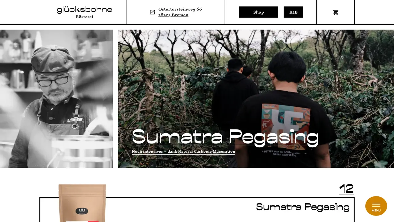 Website der Glücksbohne Café & Rösterei