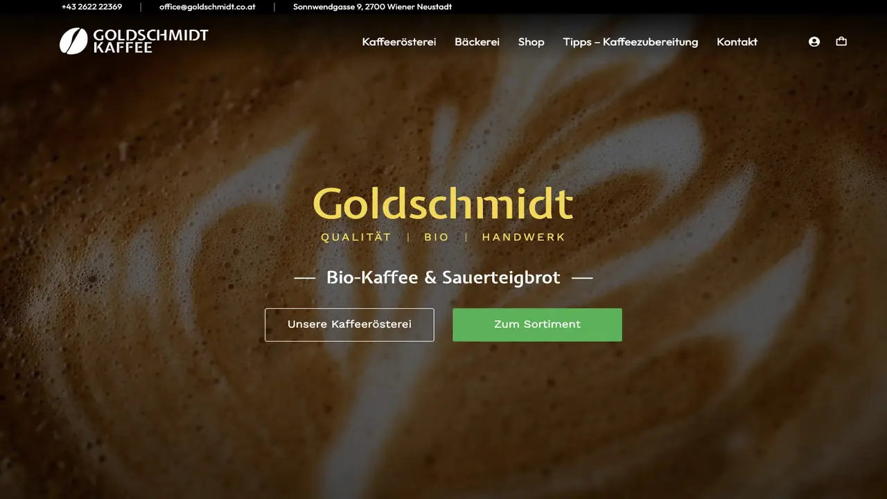 Website der Goldschmidt - Coffee Roastery Bakery Café