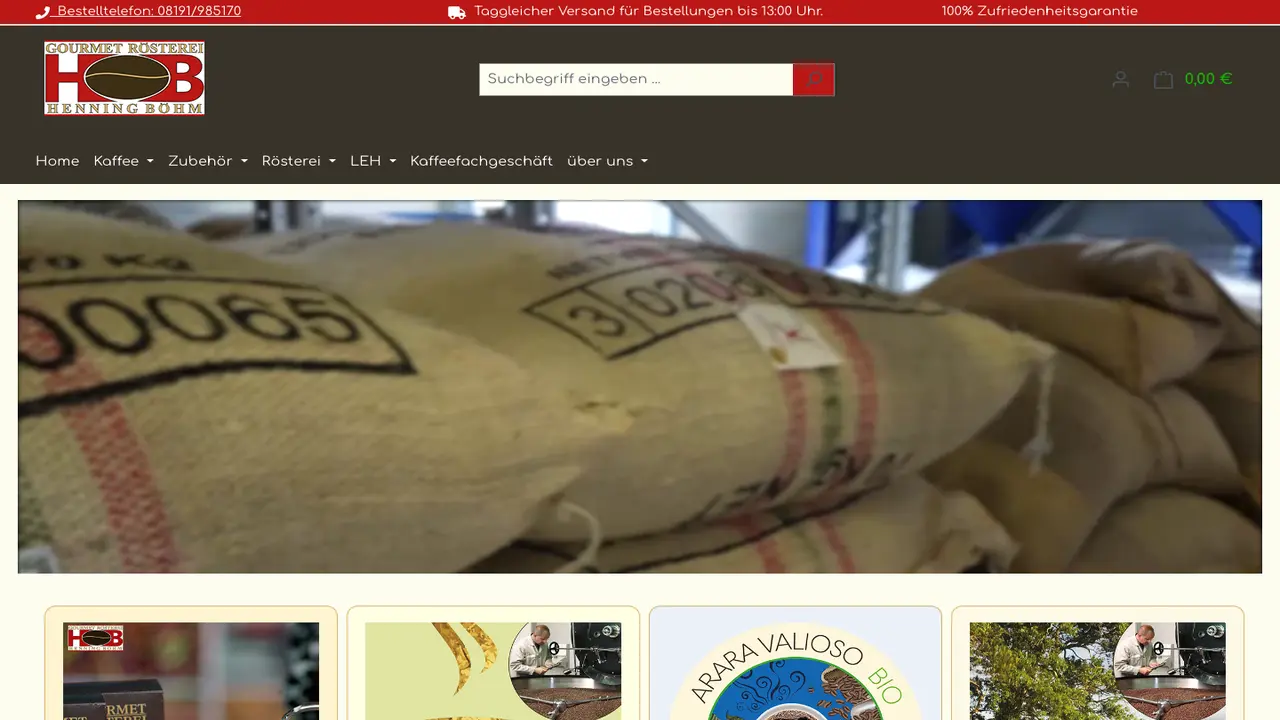 Website der Gourmet Rösterei Kaffeefachgeschäft