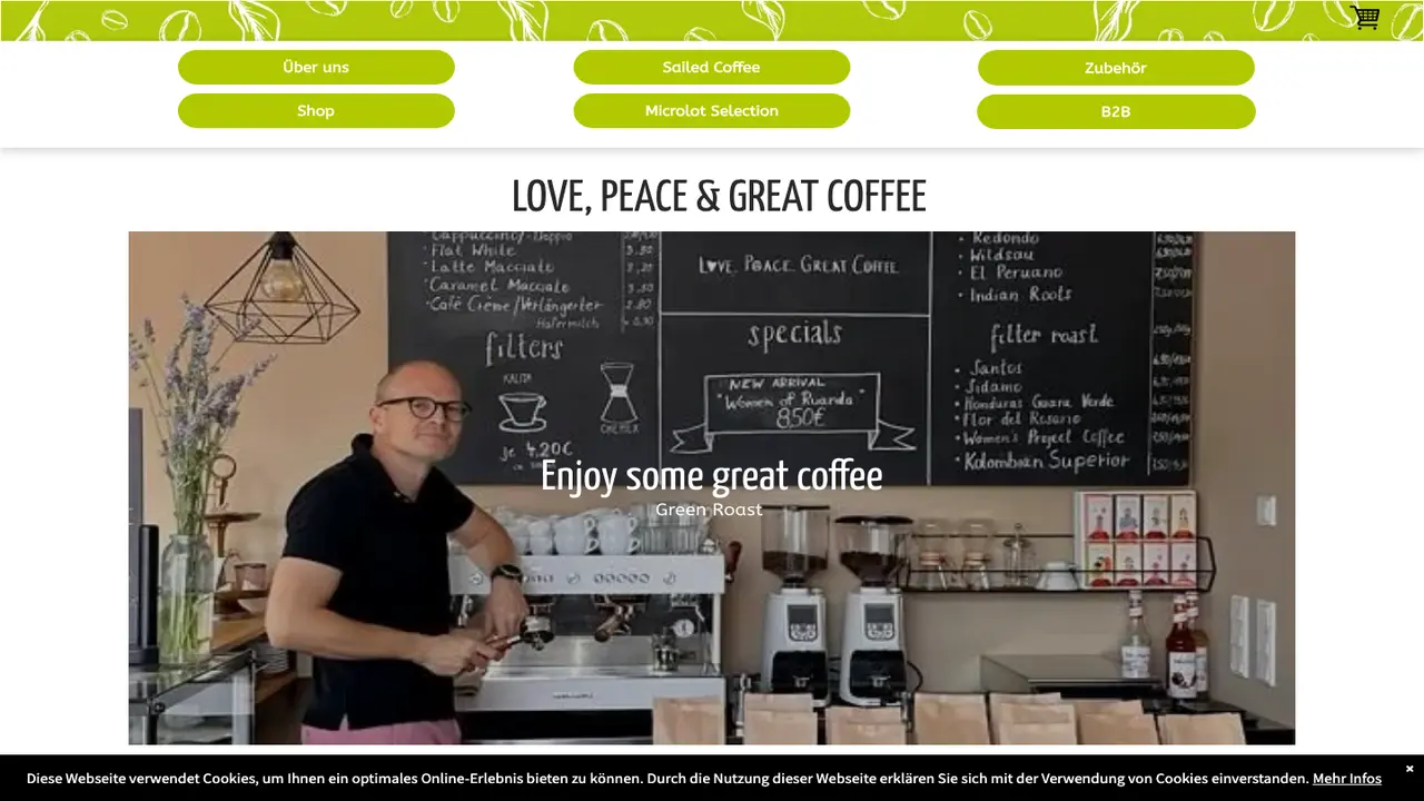 Website der GreenRoast Kaffeerösterei
