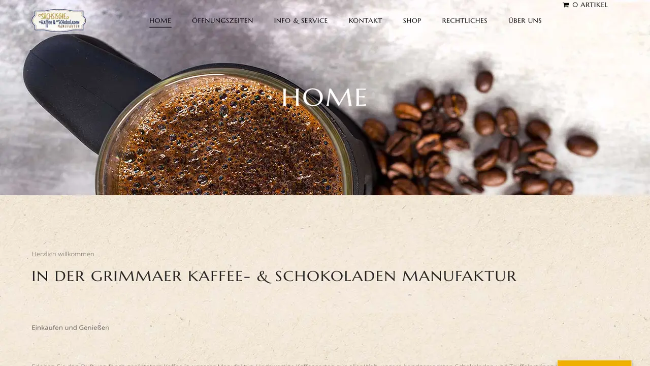 Website der Grimmaer Kaffee & Schokoladen Manufaktur