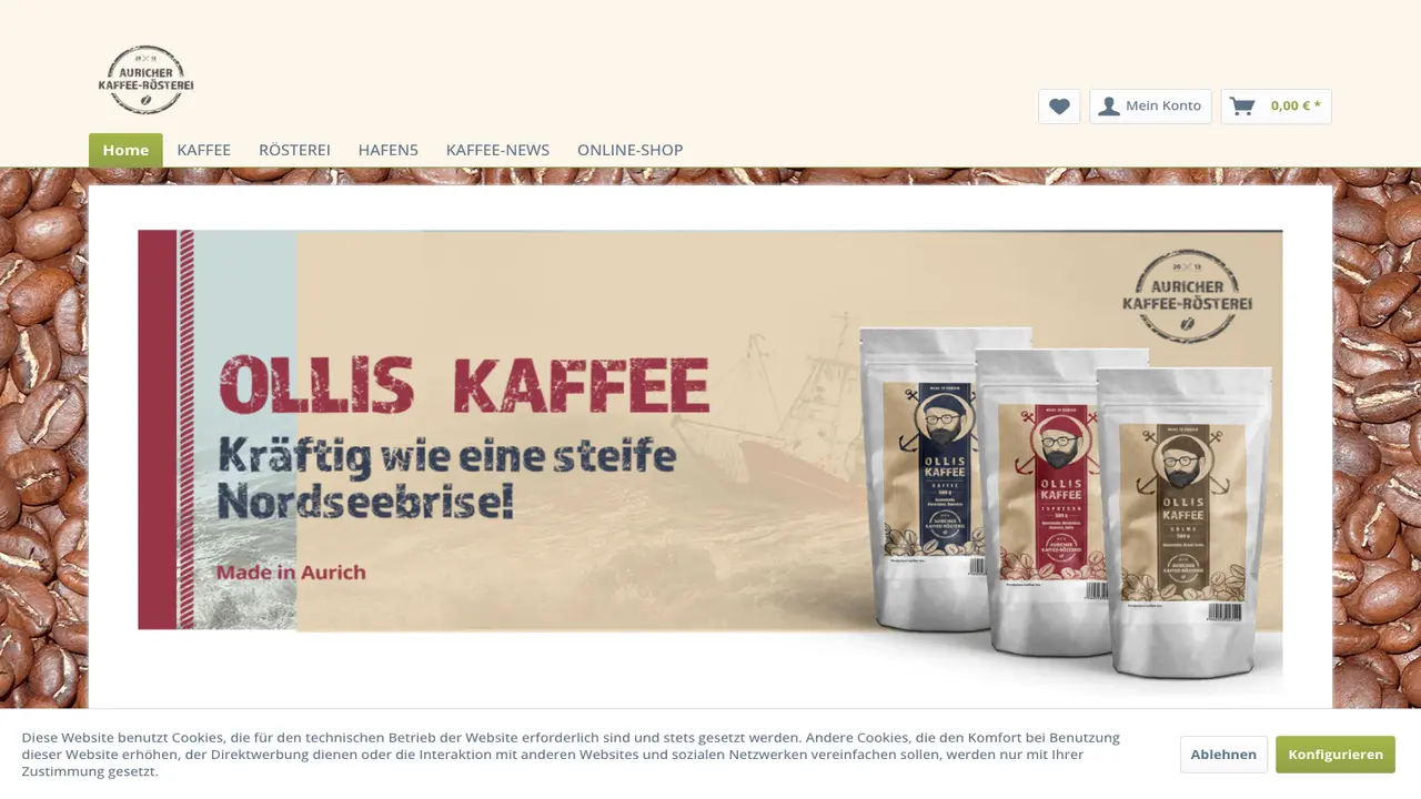 Website der Hafen5 Kaffeerösterei und Kontor, Café