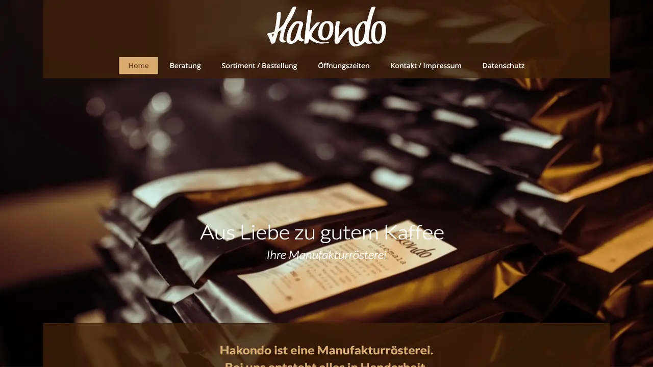 Website der Hakondo Handelskontor Dortmund GmbH Kaffeerösterei