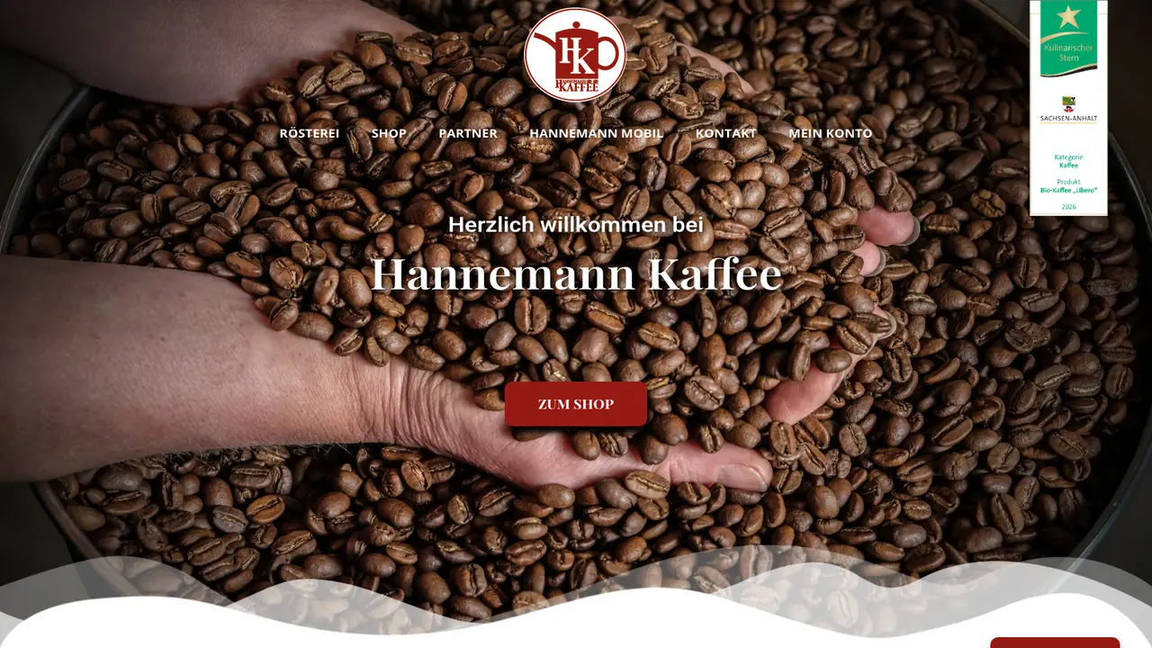 Website der Hannemann Kaffee Torsten Vogel