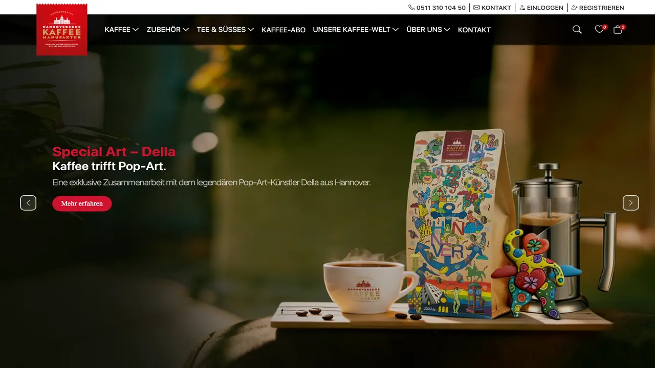 Website der Hannoversche Kaffeemanufaktur