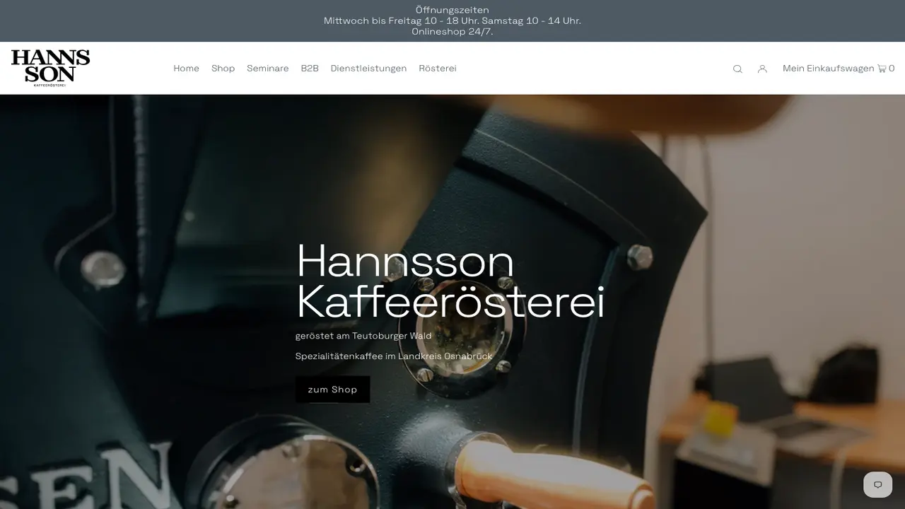Website der Hannsson Kaffeerösterei Osnabrück