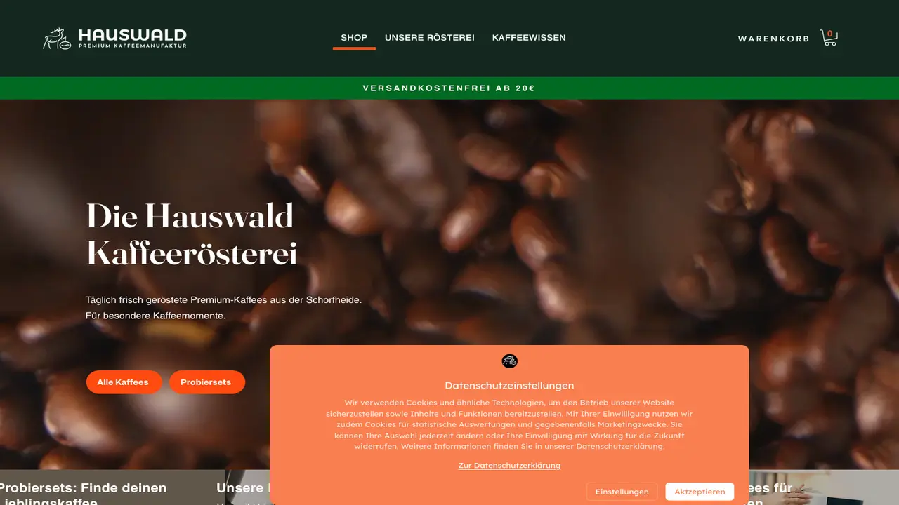 Website der Hauswald Kaffeerösterei und Teekontor