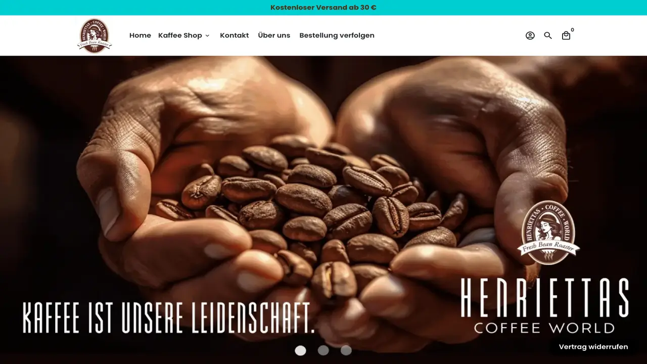 Website der Henriettas Coffee World