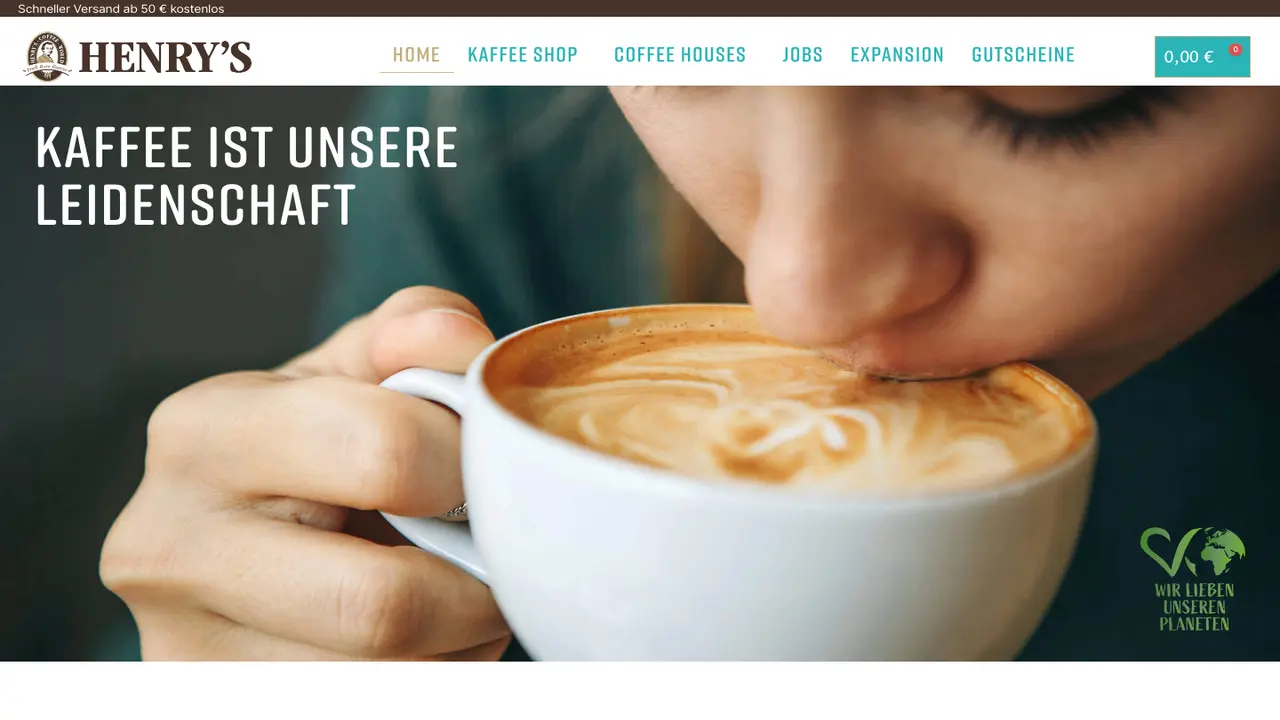 Website der Henry's Coffee World
