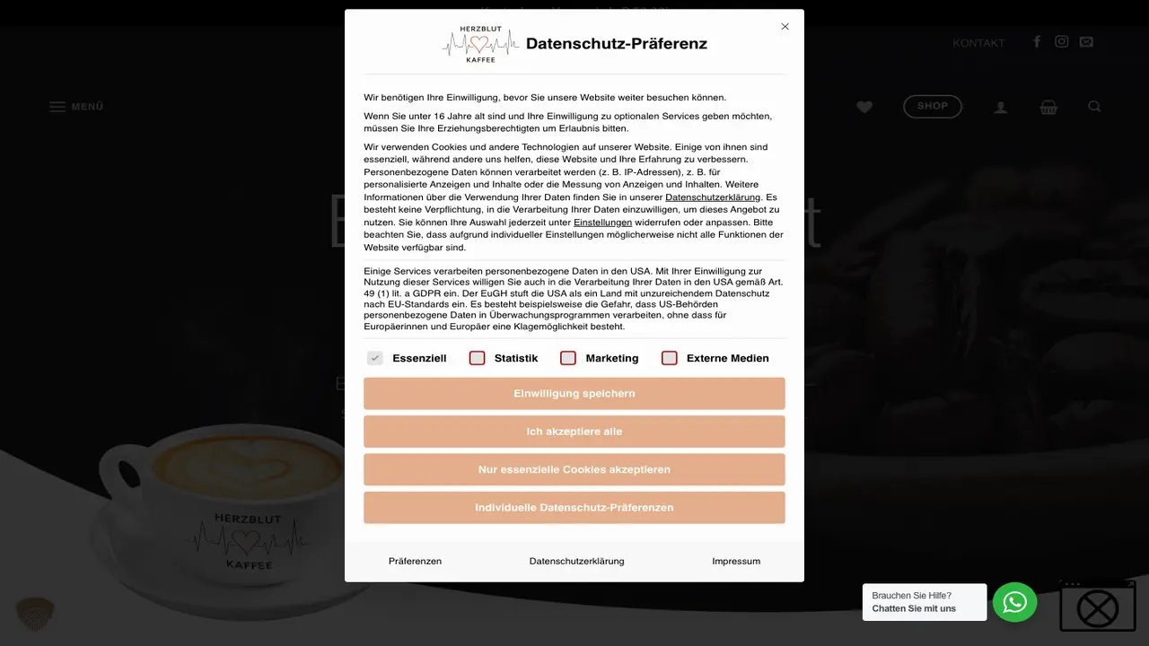 Website der Herzblut Kaffee e.U. Daniel Feiertag