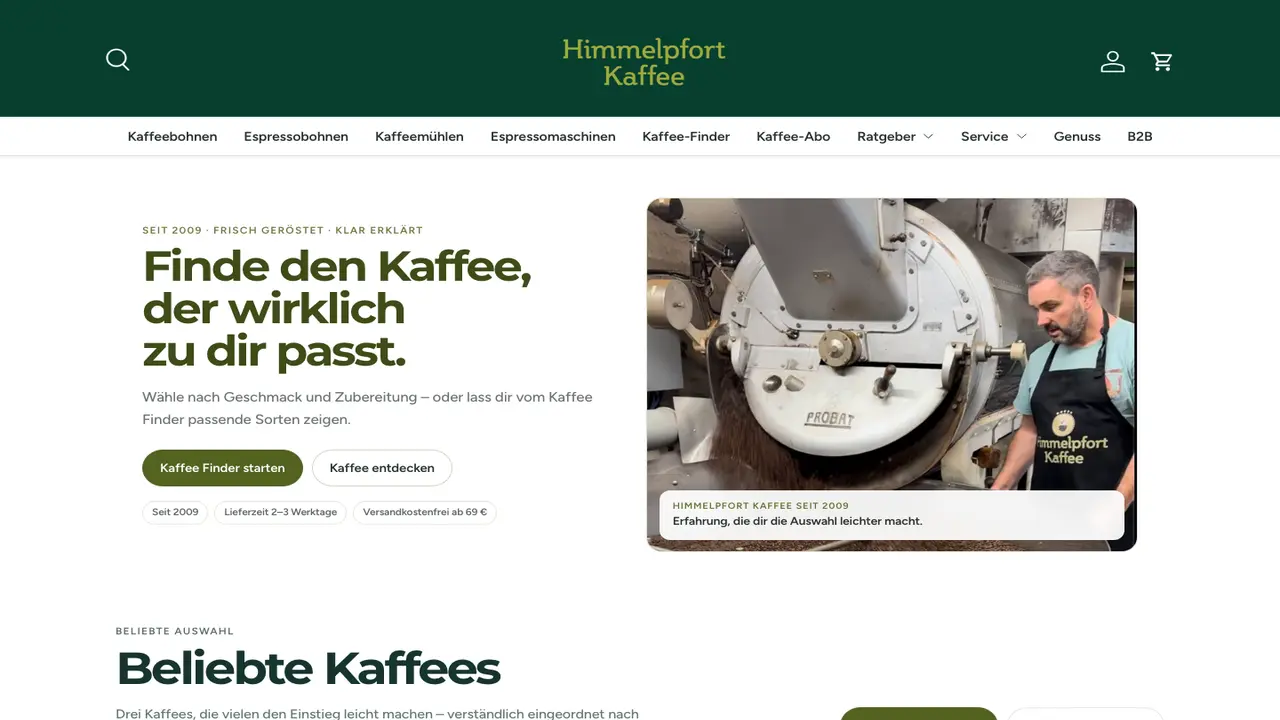 Website der Himmelpfort Kaffee