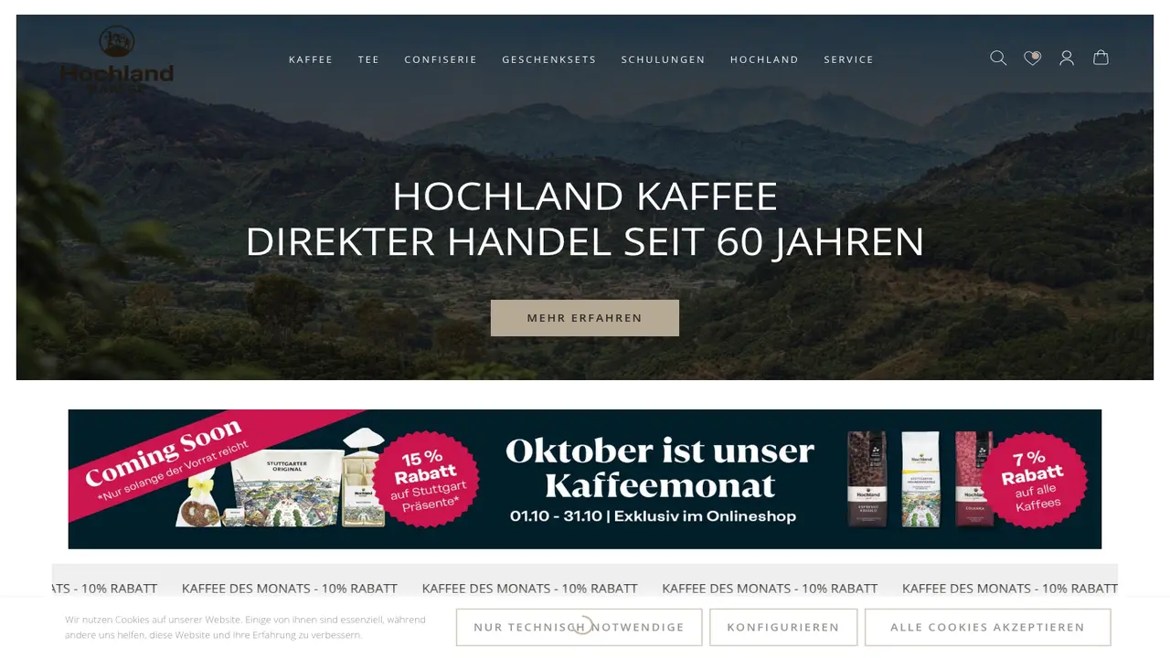Website der Hochland Kaffee