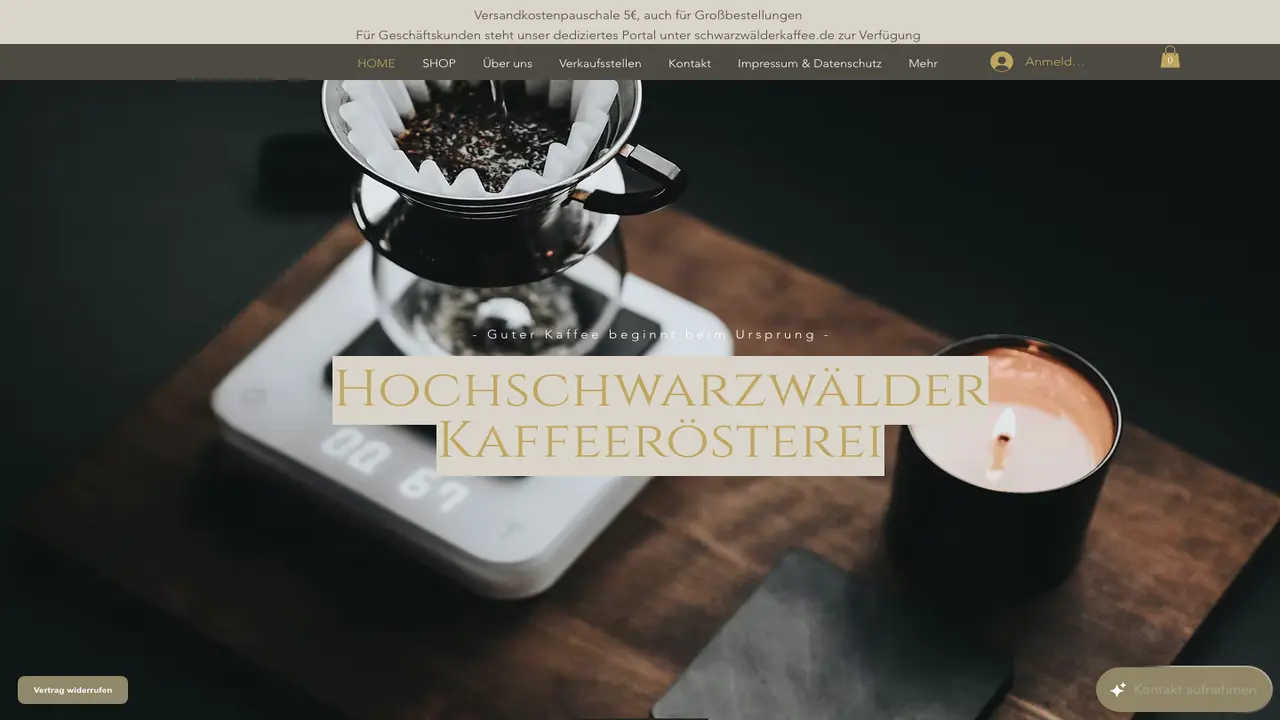 Website der Hochschwarzwälder Kaffeerösterei