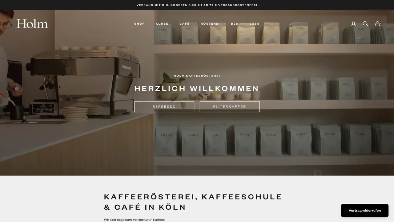Website der Holm Kaffeerösterei