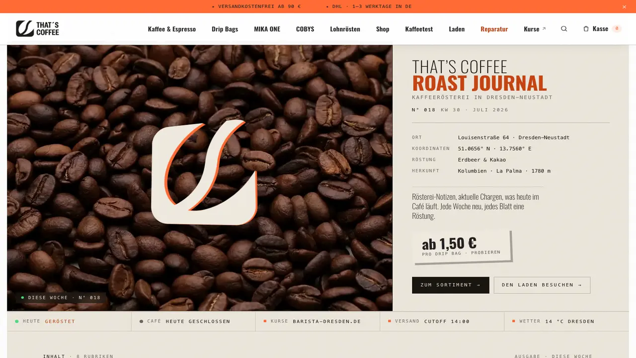 Website der House for Coffee