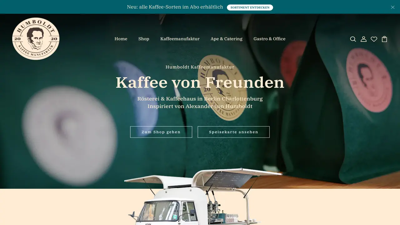 Website der Humboldt Kaffeemanufaktur