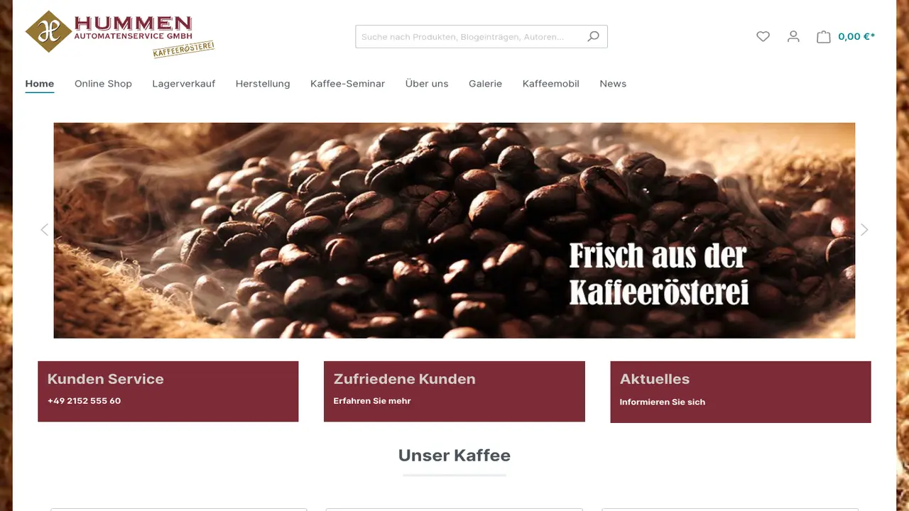 Website der Hummen Kaffee