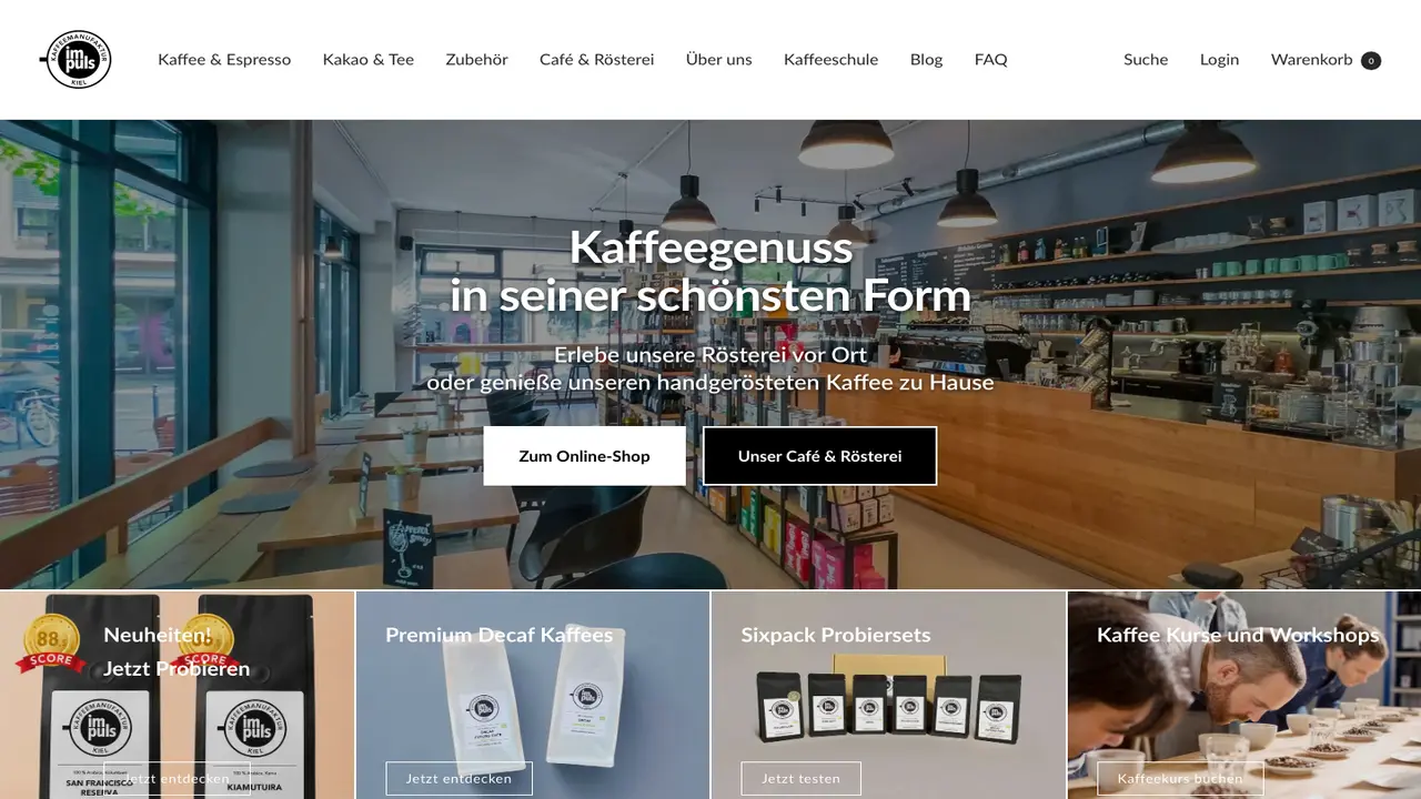 Website der impuls Kaffeemanufaktur