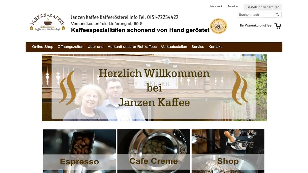 Website der Janzen-Kaffee Kaffeerösterei