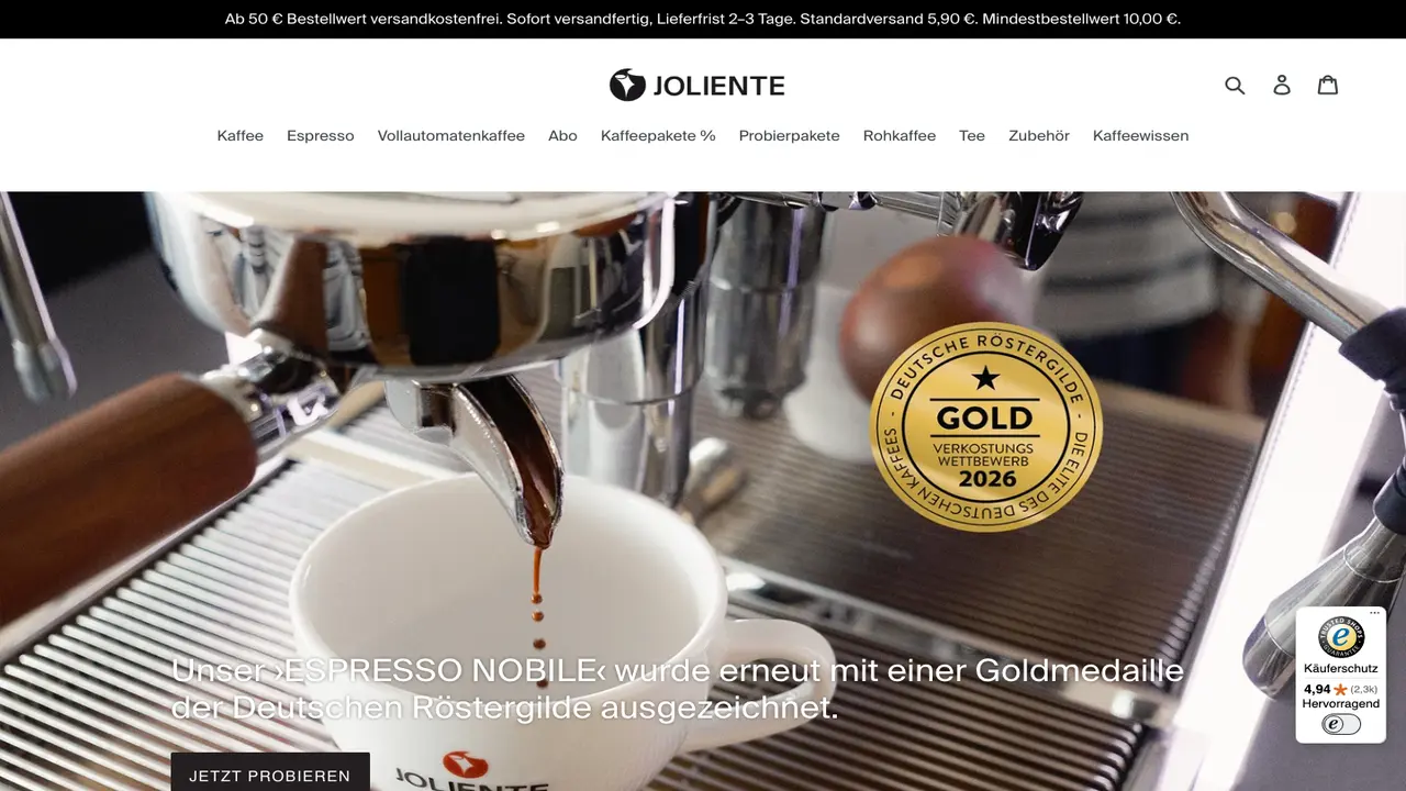 Website der Joliente Kaffeerösterei