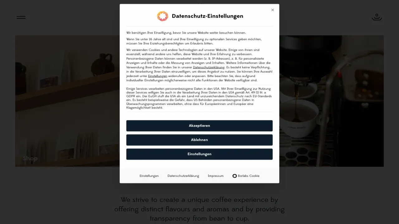 Website der Jonas Reindl Coffee Roasters