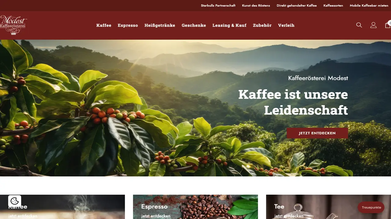 Website der Josef Murnauer Kaffeerösterei Modest
