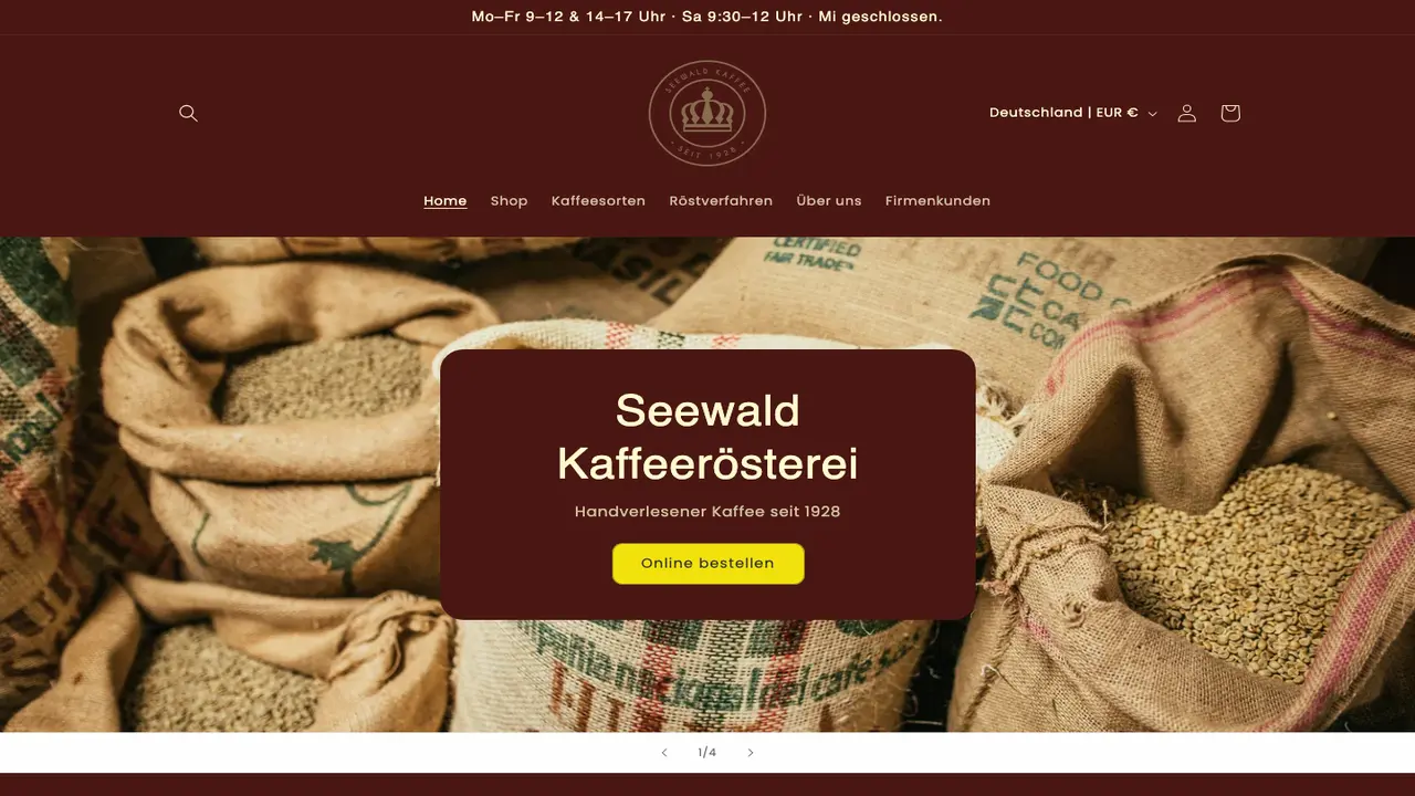 Website der K. H. Seewald Kaffeerösterei