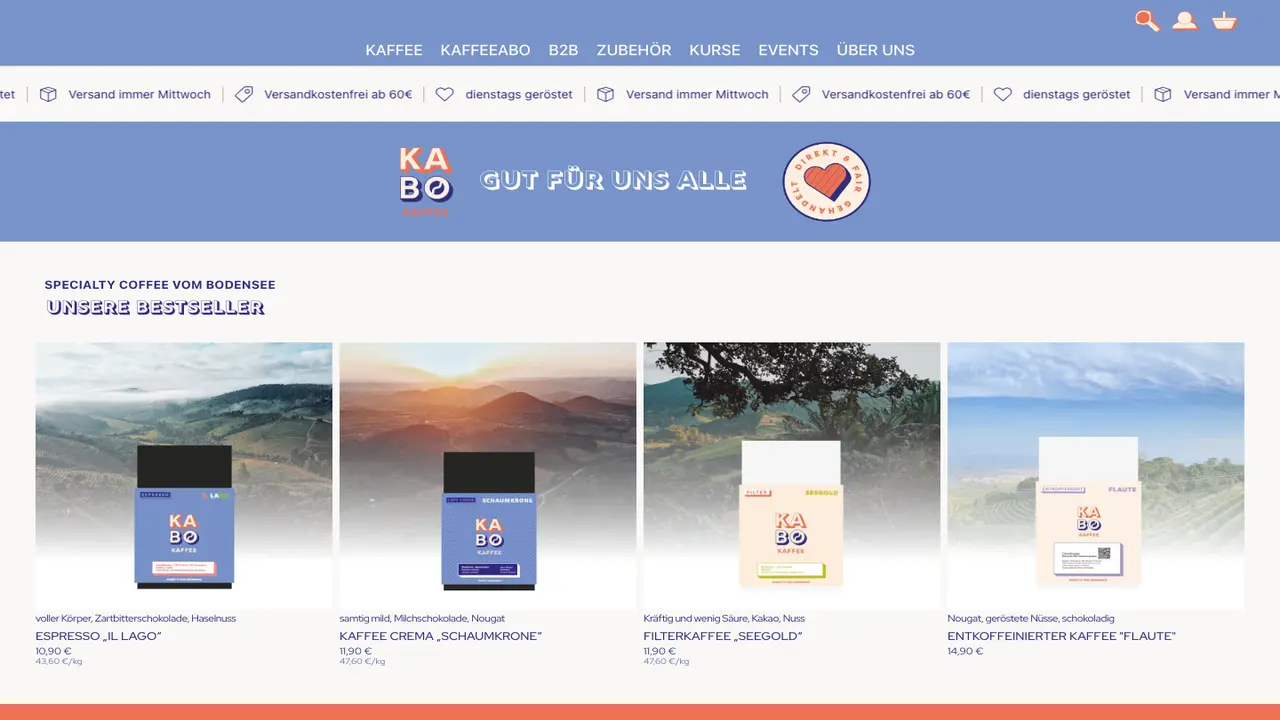 Website der KABO KAFFEE