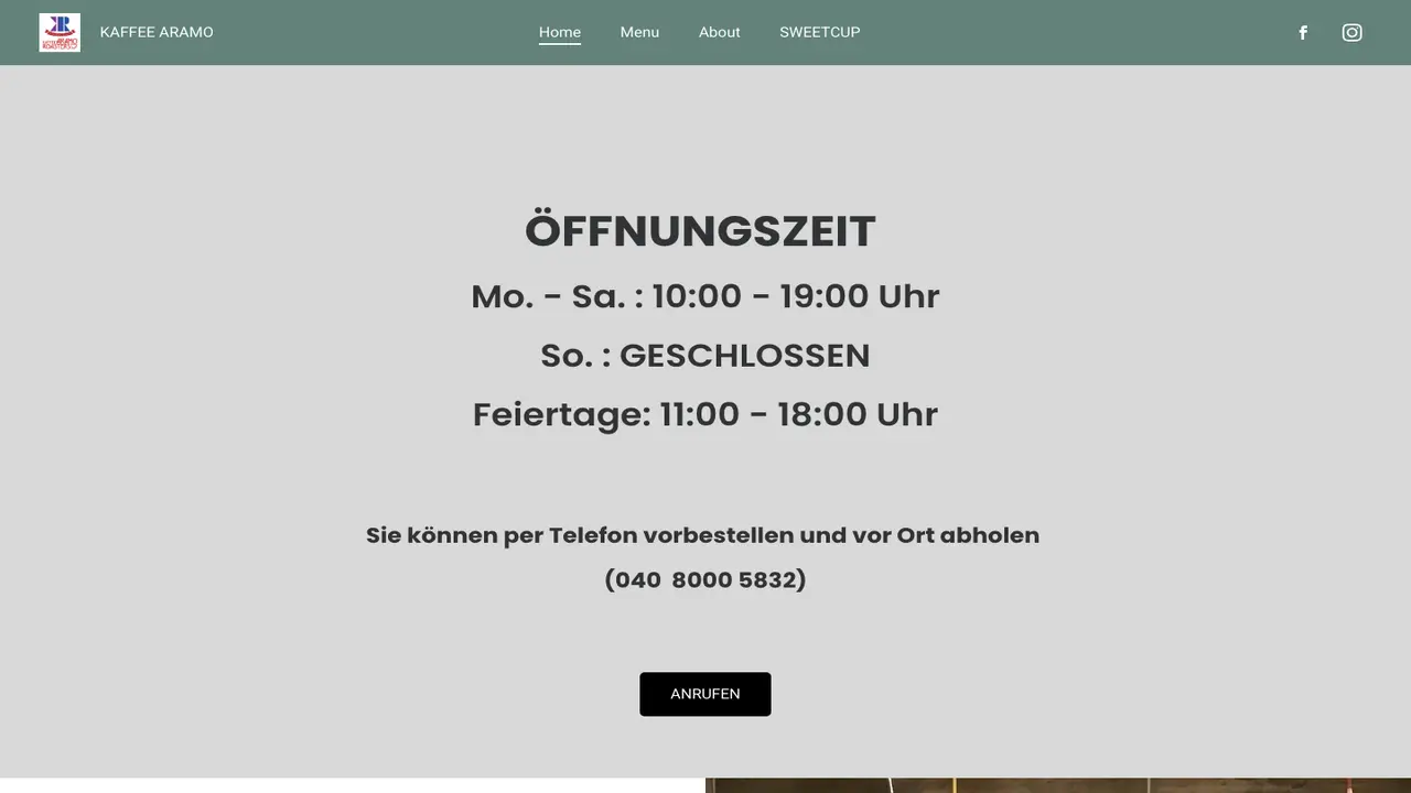 Website der KAFFEE ARAMO ROASTERS