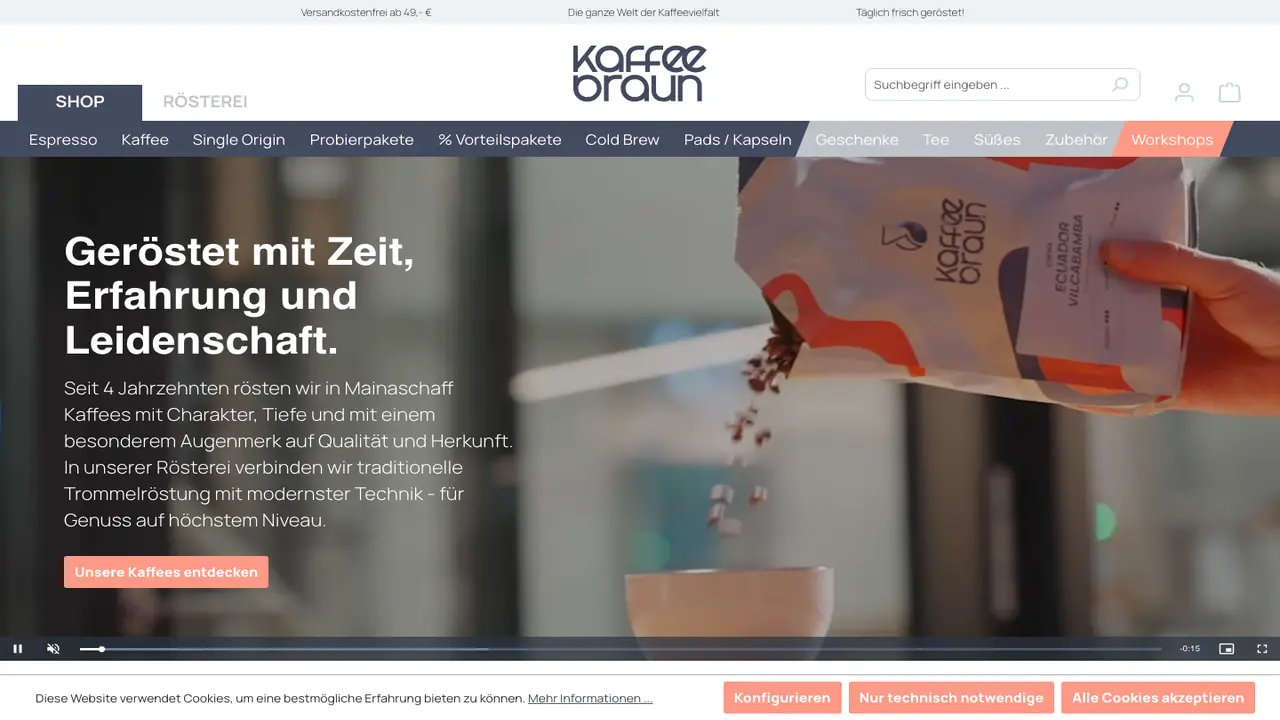Website der Kaffee Braun GmbH
