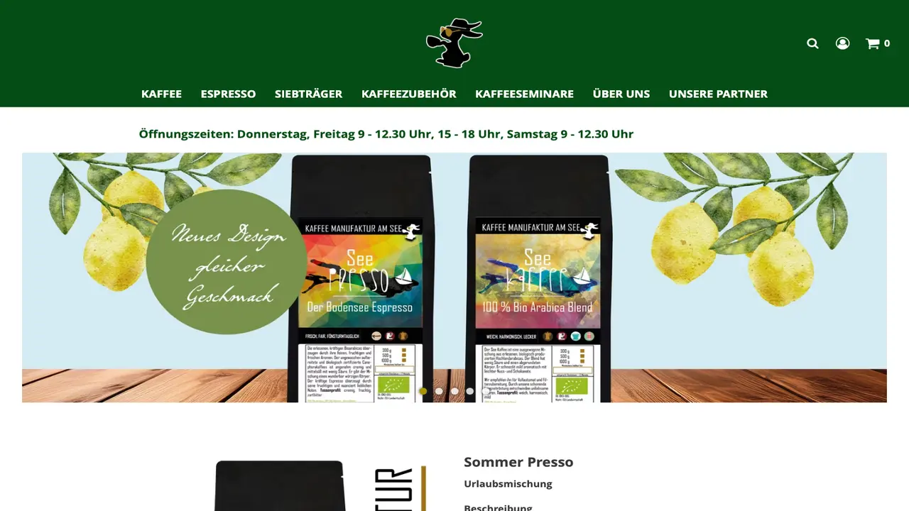 Website der Kaffee Manufaktur am See