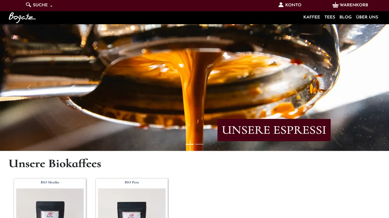 Website der Kaffee-Rösterei Bogatz