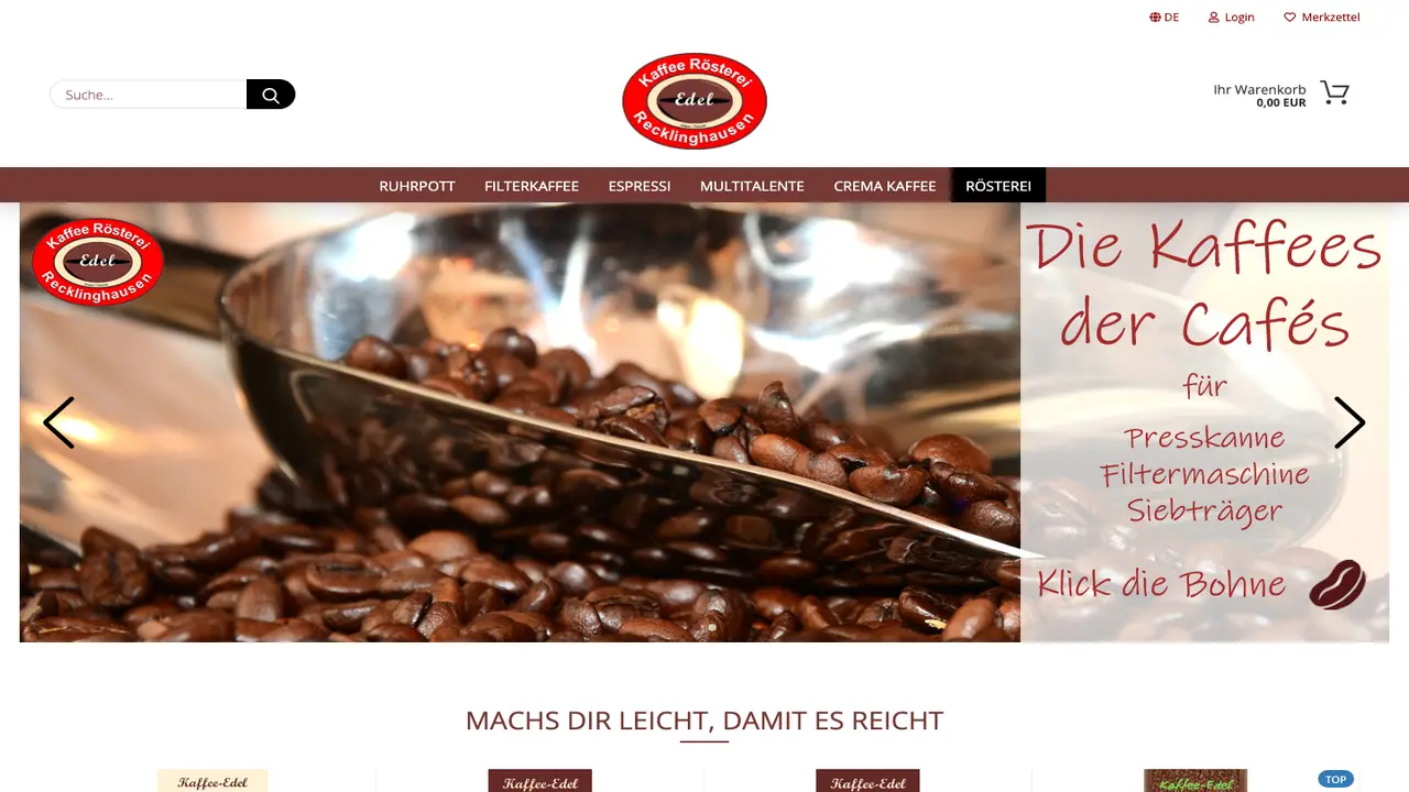 Website der Kaffee Rösterei Edel e.K.
