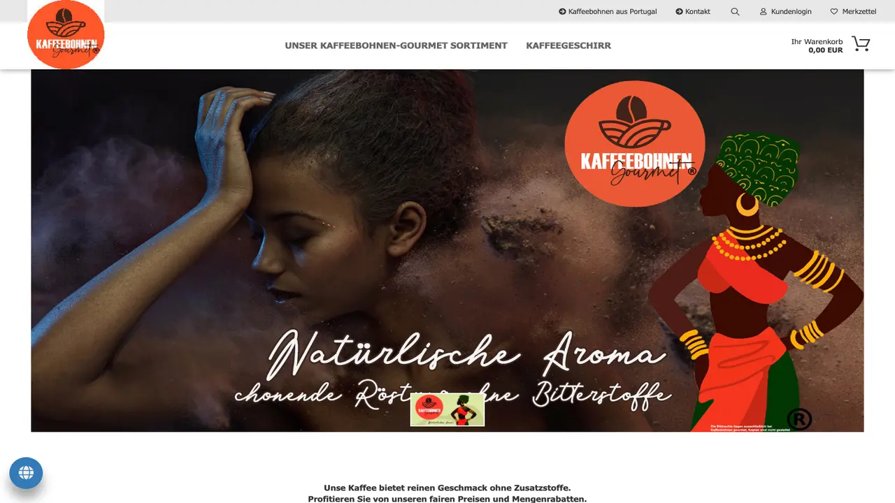 Website der Kaffeebohnen Gourmet
