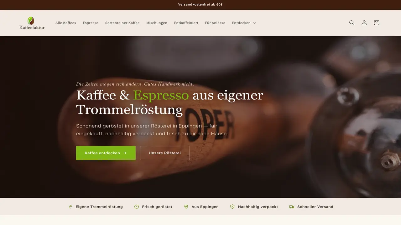Website der Kaffeefaktur | Rösterei