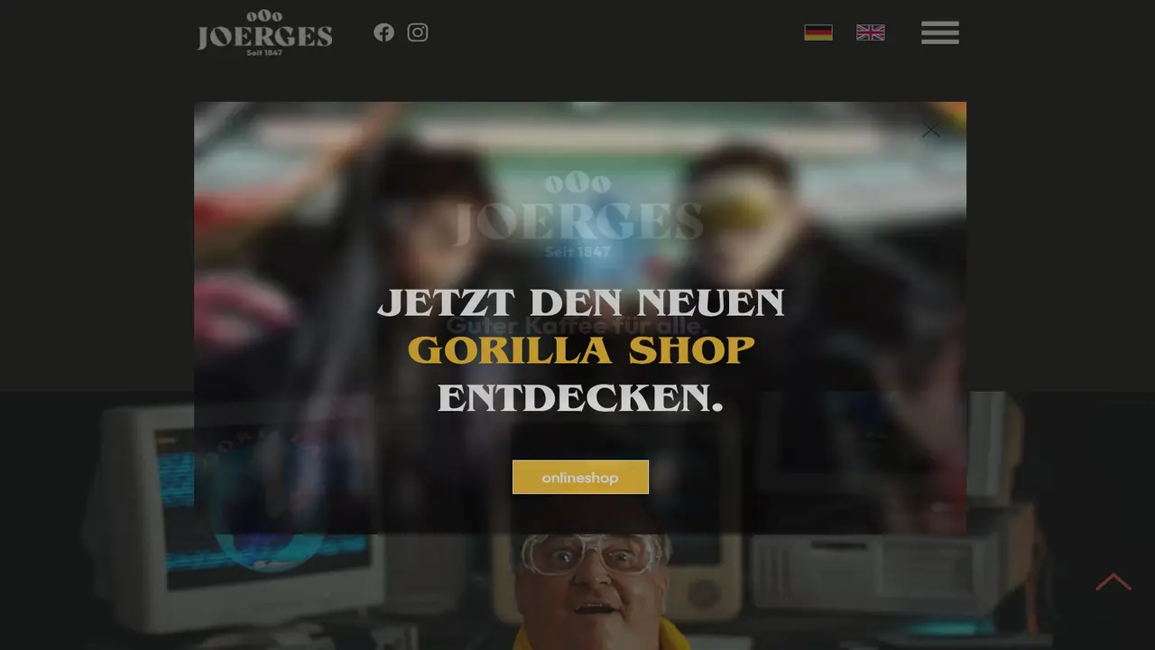 Website der Kaffeegroßrösterei A. Joerges GmbH