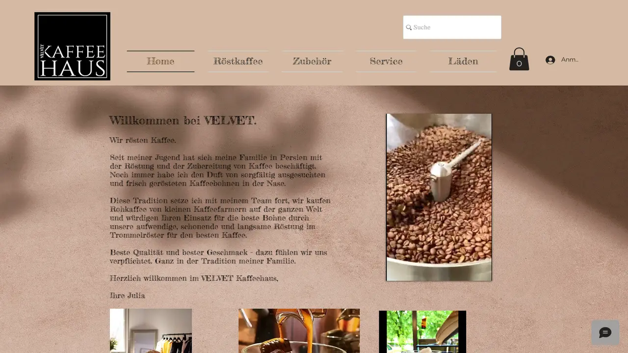 Website der Kaffeehaus VELVET