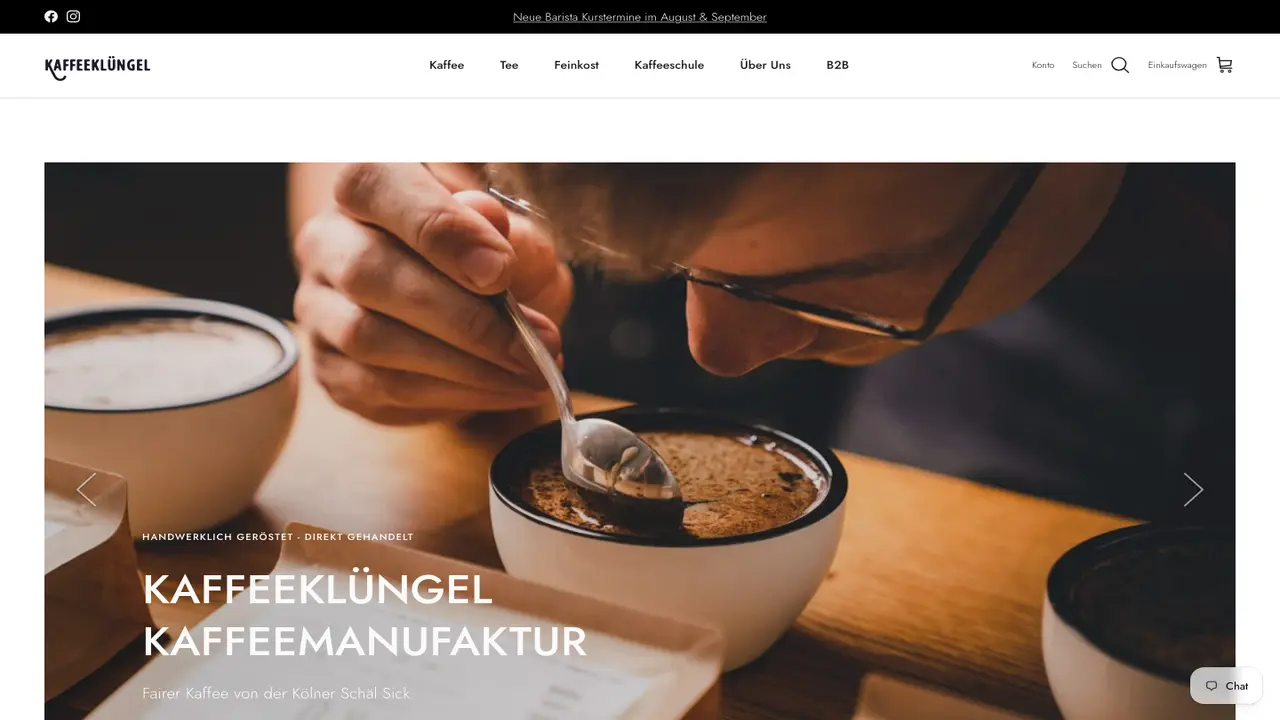 Website der Kaffeekluengel Kaffeemanufaktur