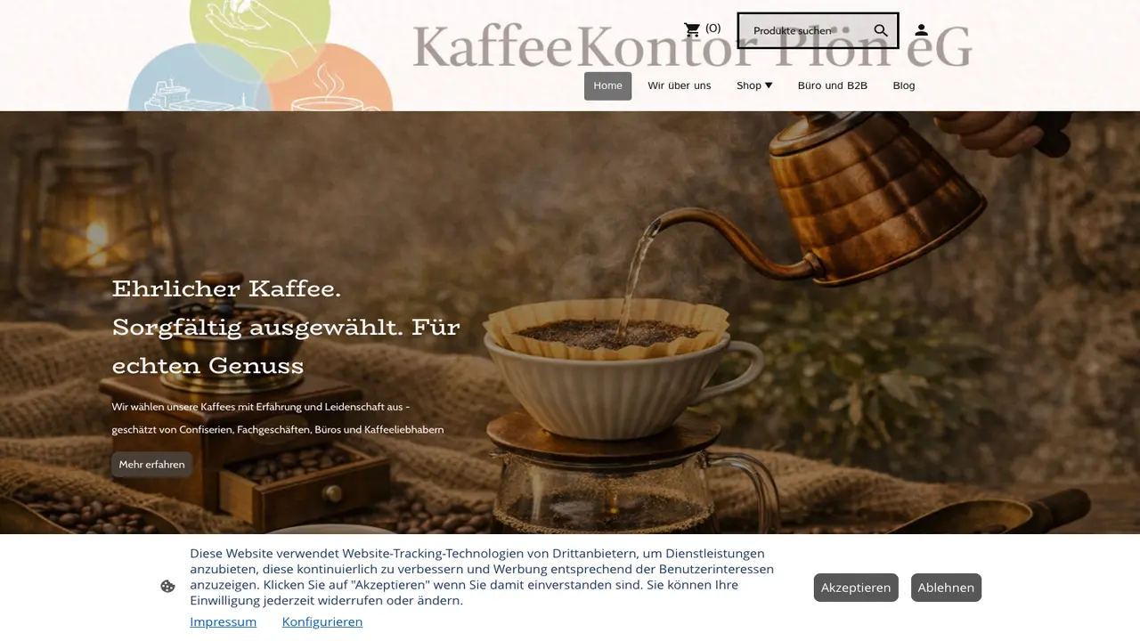 Website der KaffeeKontor Plön eG