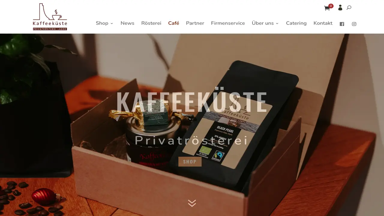 Website der Kaffeeküste Privatrösterei Laboe