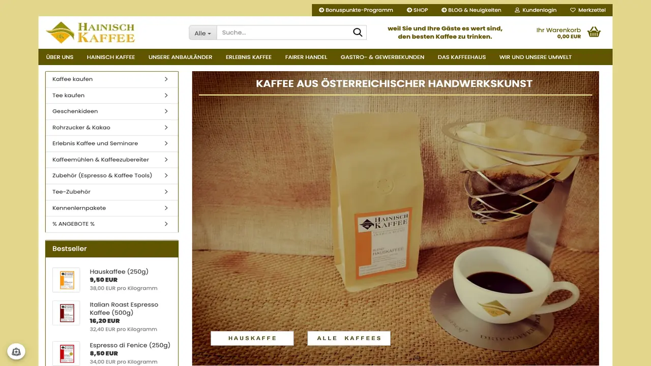 Website der KAFFEELAND HAINISCH