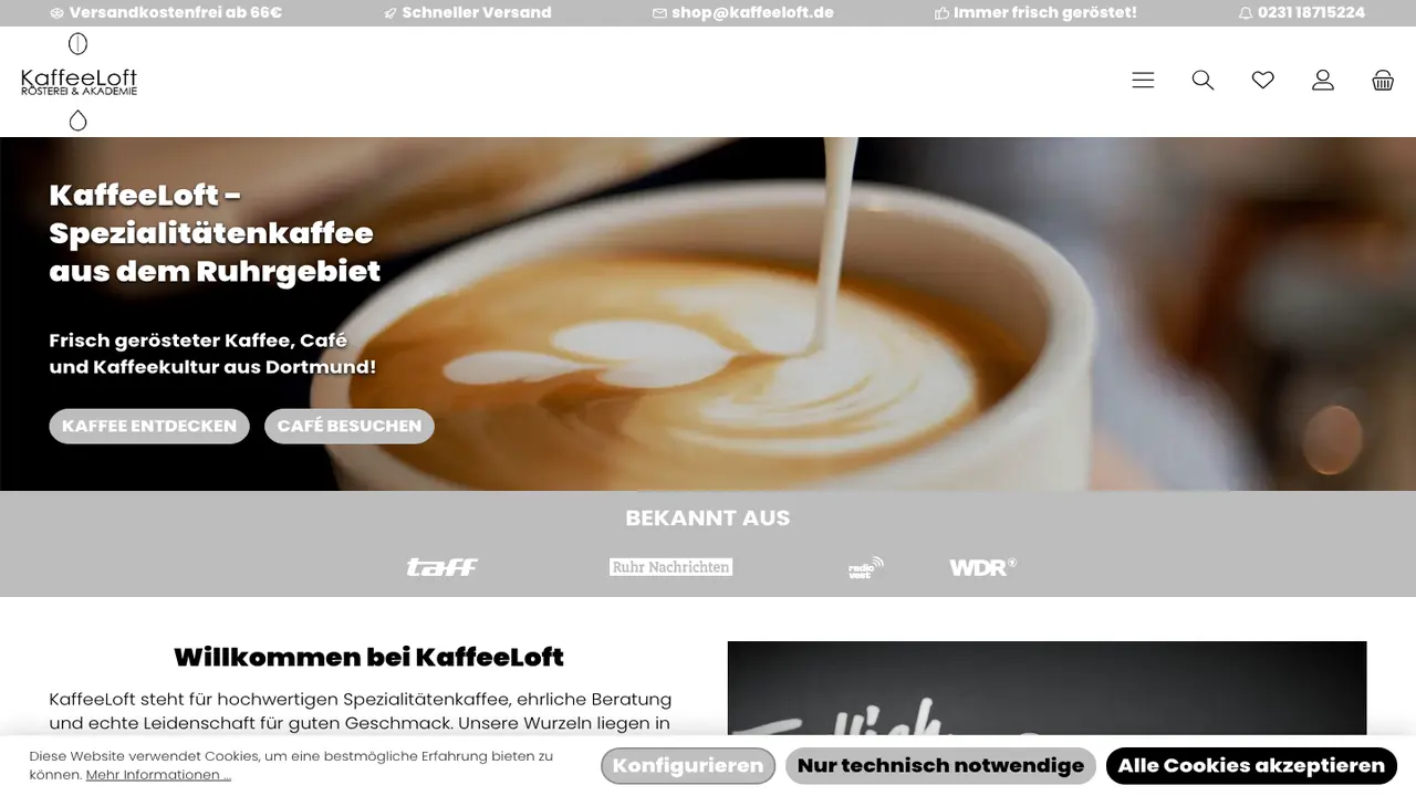 Website der KaffeeLoft Kaffeerösterei & Café