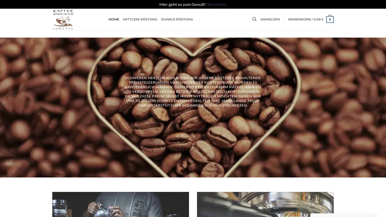 Website der Kaffeemanufaktur Lonetal