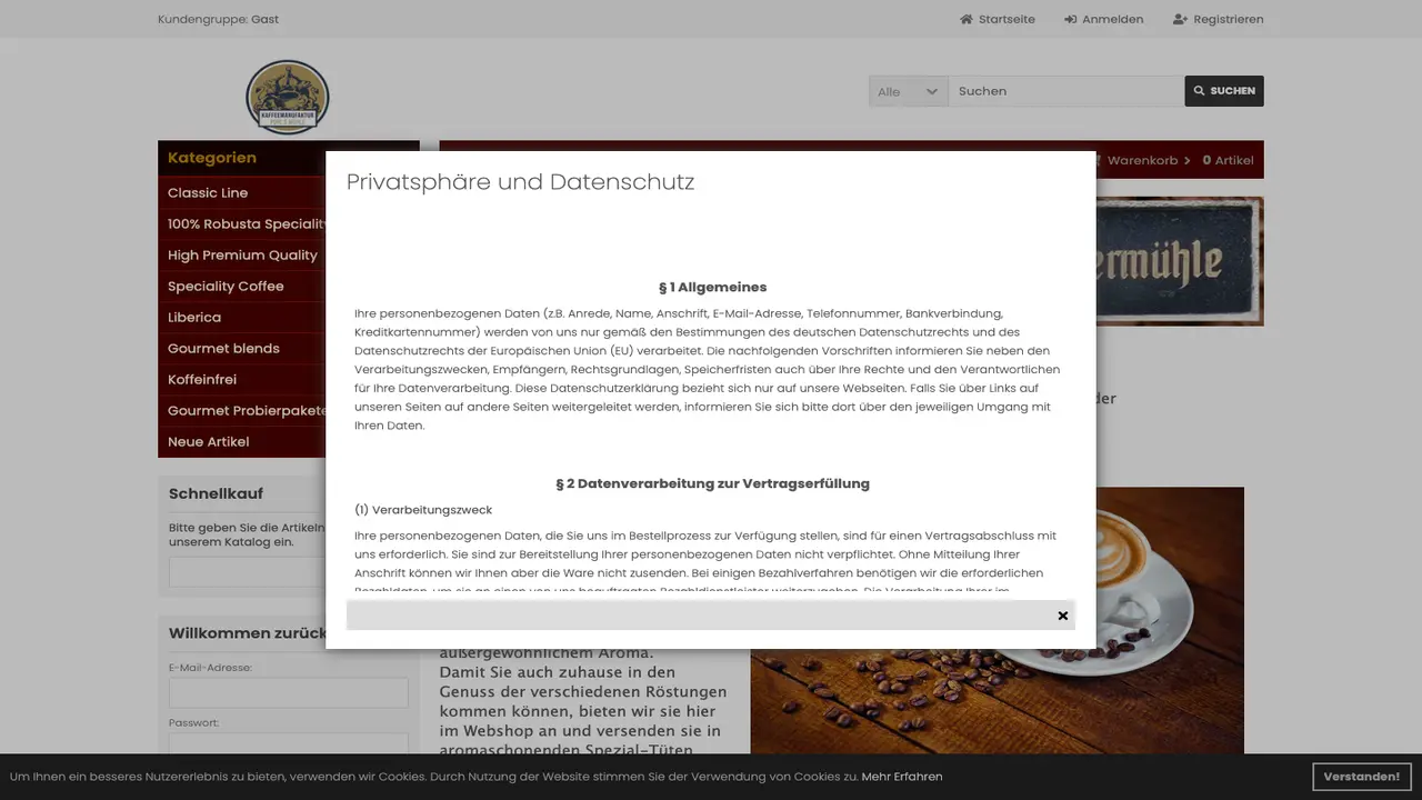 Website der Kaffeemanufaktur Pohl's Mühle (Klostermühle) Hamm