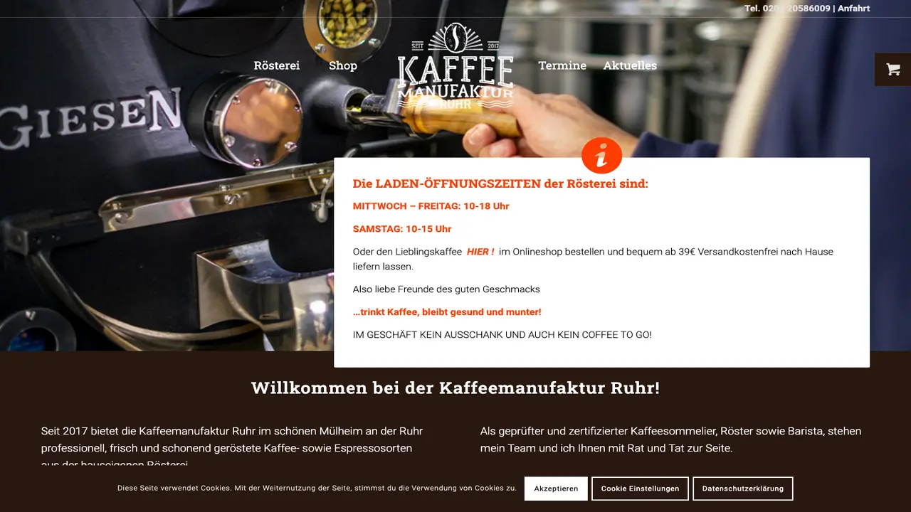 Website der Kaffeemanufaktur Ruhr