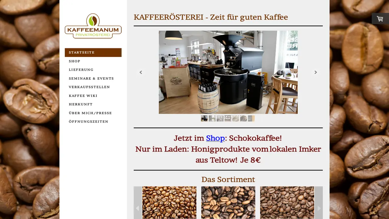 Website der KAFFEEMANUM - Privatrösterei