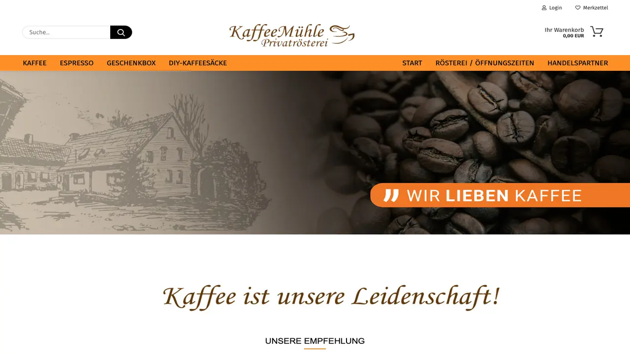 Website der KaffeeMühle Privatrösterei GmbH